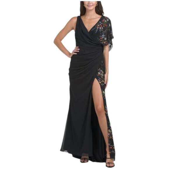 MAC DUGGAL One Shoulder Sleeve Floral Embellished Gown - Picture 1 of 3